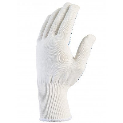 Luva branca de tecido com punho canelado sobre fundo branco