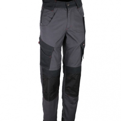 Calças de trabalho cinzento e preto com bolsos e reforços