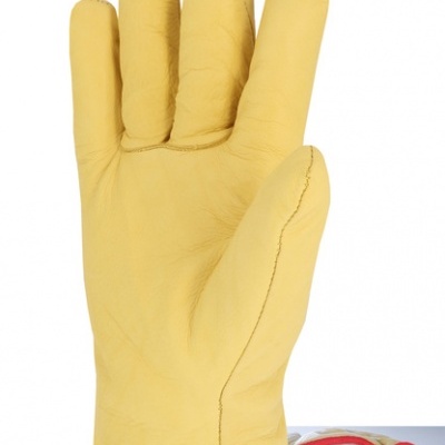 Luvas de trabalho amarelas com punho vermelho e interior forrado