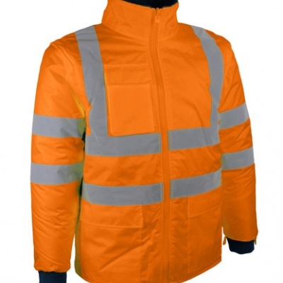 Casaco de segurança laranja com faixas refletoras cinza