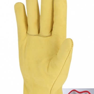 Luvas amarelas de couro com punho vermelho