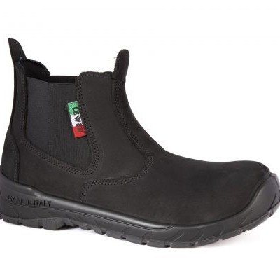 Botim de segurança preto em couro com elásticos laterais e solado antiderrapante