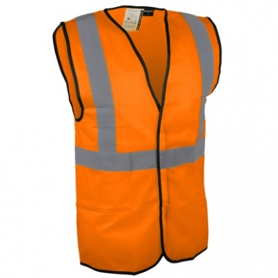 Colete refletor de segurança laranja com faixas refletoras cinzentas