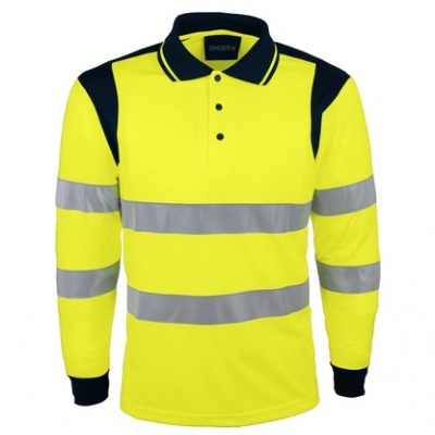 Polo de manga comprida amarelo fluorescente com faixas refletoras cinza