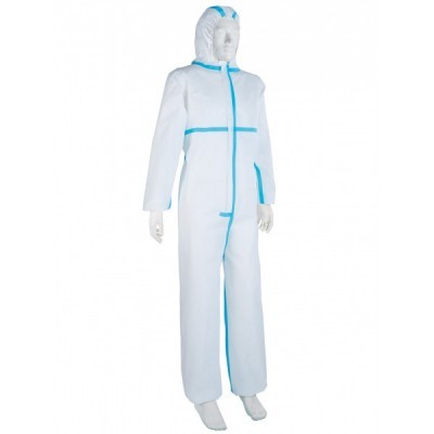 Macacão de proteção branco com detalhes azuis