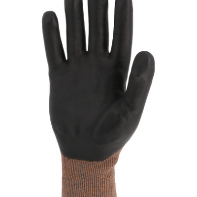 Luva preta com palma revestida e punho castanho cinzento com riscas laranja