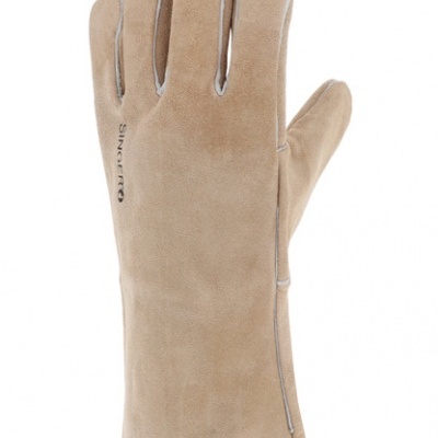 Luva de proteção bege em camurça com texto SINCERRO