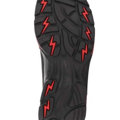 Sola preta de sapato com símbolos de relâmpago vermelhos