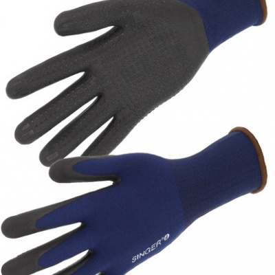 Par de luvas Singer azuis e pretas com punho castanho