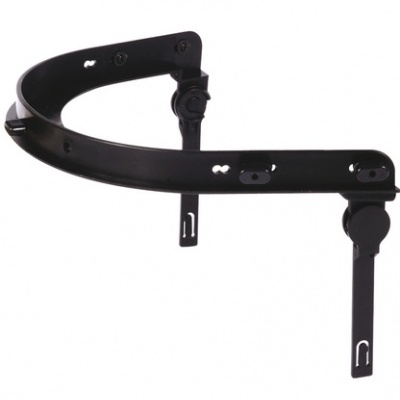 Suporte metálico curvo preto com suportes verticais e orifícios para montagem