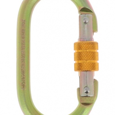 Mosquetão oval metálico dourado com trava de segurança