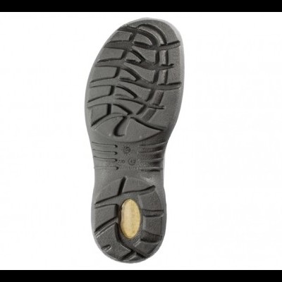 Solado preto de sapato com padrão antiderrapante e detalhe bege