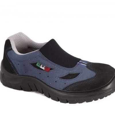 Sapato casual azul e preto com sola preta e interior cinzento claro