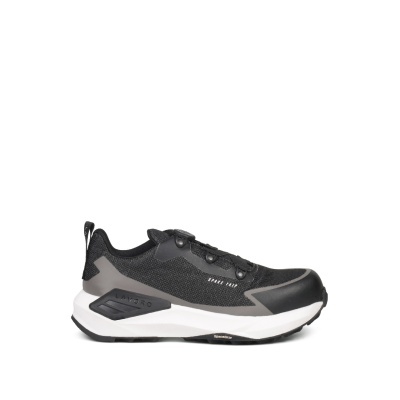 Ténis desportivo masculino preto e cinzento com sola branca e preta