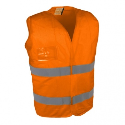 Colete de segurança laranja com faixas refletoras