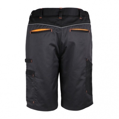 Calções de trabalho pretos com detalhes laranja e múltiplos bolsos