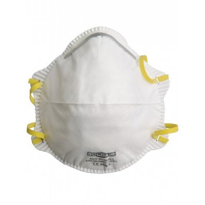 Máscara de proteção respiratória branca com elásticos amarelos