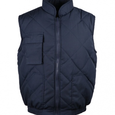 Colete acolchoado azul escuro com bolsos e fecho de correr