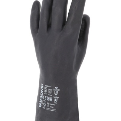 Luva de proteção preta para trabalho em borracha com texto branco