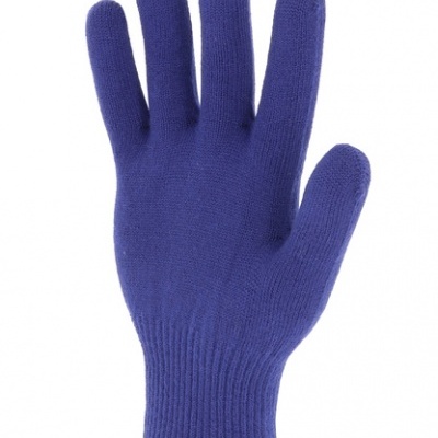 Luvas de malha azul com borda amarela