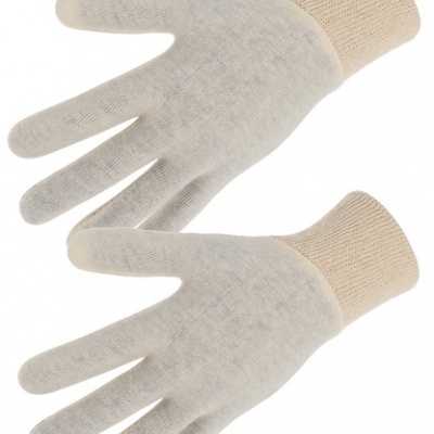 Par de luvas bege de malha com punhos canelados