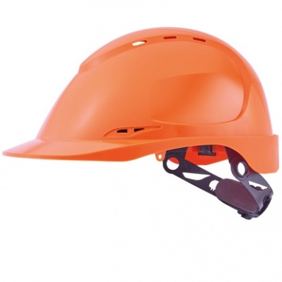 Capacete de segurança industrial laranja com cinta preta ajustável