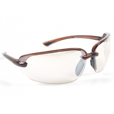 Óculos de proteção com armação castanha translúcida e lentes transparentes