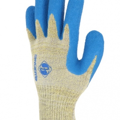 Luva trabalhista cinzento claro e azul com texto SINGFETO