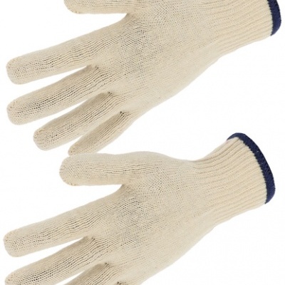 par de luvas bege com punhos azuis