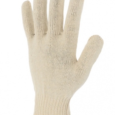 Luva de malha bege com punho azul escuro