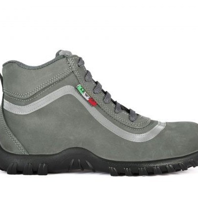 Bota de segurança cinzenta com sola preta e cadarços cinzentos