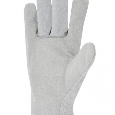 Luvas de pele cinzenta para trabalho com detalhe vermelho no punho