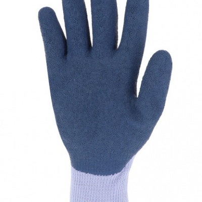 Luva de trabalho azul com punho branco.