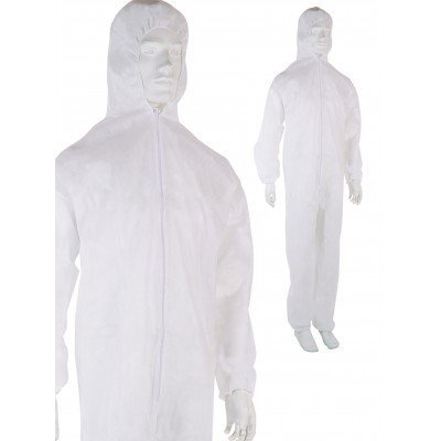 Macacão de proteção branco com capuz e fecho de correr