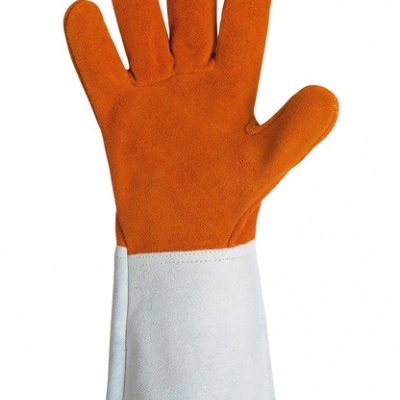 Luva de proteção camurça laranja com punho branco