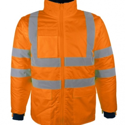 Casaco de segurança laranja com faixas refletoras cinza