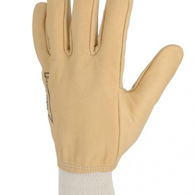 Luvas de trabalho em pele sintética cor bege com punho branco