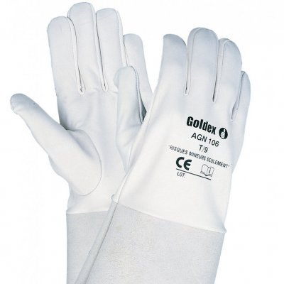 Par de luvas de proteção Goldex AGN 106 em couro branco e punho cinza