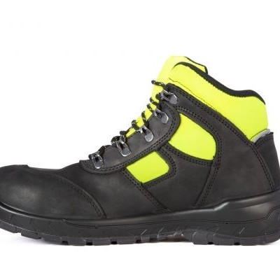 Bota de segurança preta e amarela fluorescente
