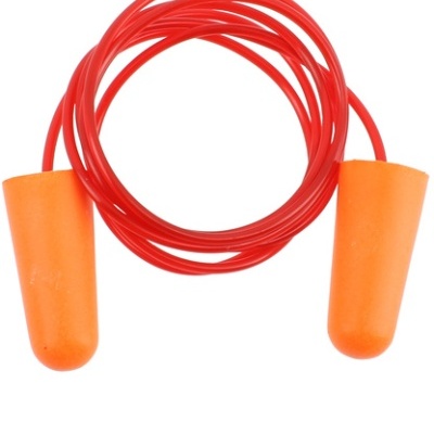 Par de protetores auriculares laranja com cordão vermelho