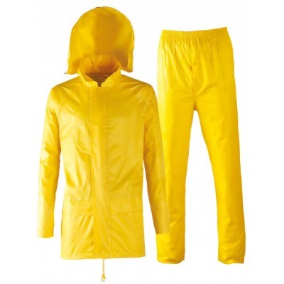 Conjunto impermeável amarelo com casaco e calças
