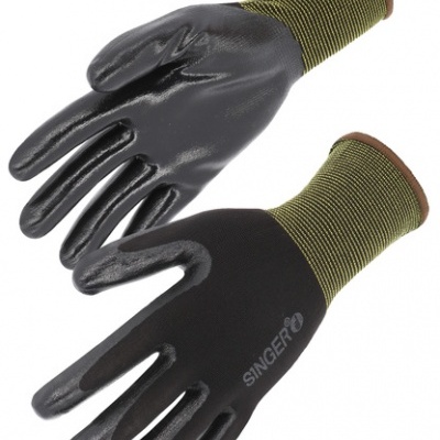 Par de luvas de trabalho SINGER em preto e verde com punho elástico