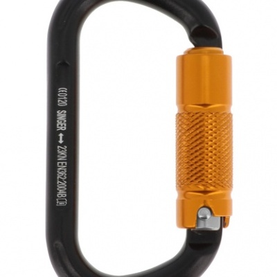 Mosquetão oval preto com trava laranja