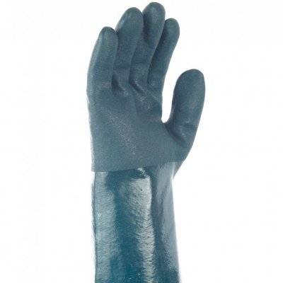 Luva industrial longa preta com textura e superfície brilhante