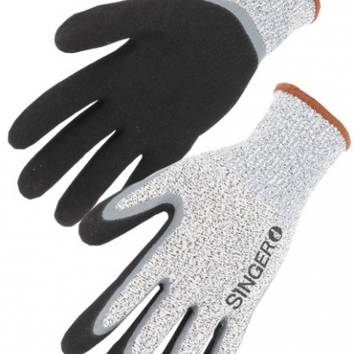 Par de luvas de proteção SINGERO cinza e preto com punho castanho