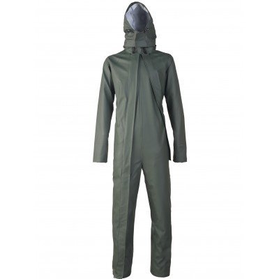 Macacão de proteção verde com capuz e viseira transparente