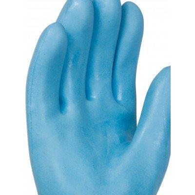 Luva descartável azul de material flexível