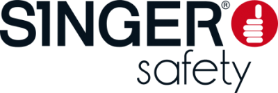 Logótipo da marca SINGER safety com símbolo de mão em polegar para cima