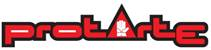 Logótipo da marca protarTE em vermelho com triângulo e chama