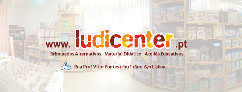 Logotipo da loja www.ludicenter.pt com informações e fundo de loja